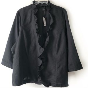 New Lane Bryant Black Linen Blend Ruffle Blazer